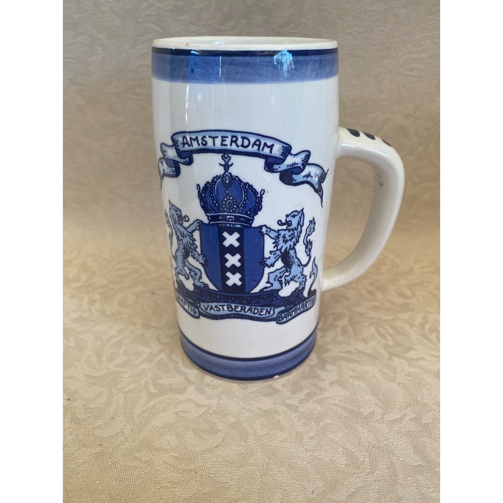 Vintage Blauw Delfts Distel Amsterdam Beer Stein Mug Holland Handpainted #344